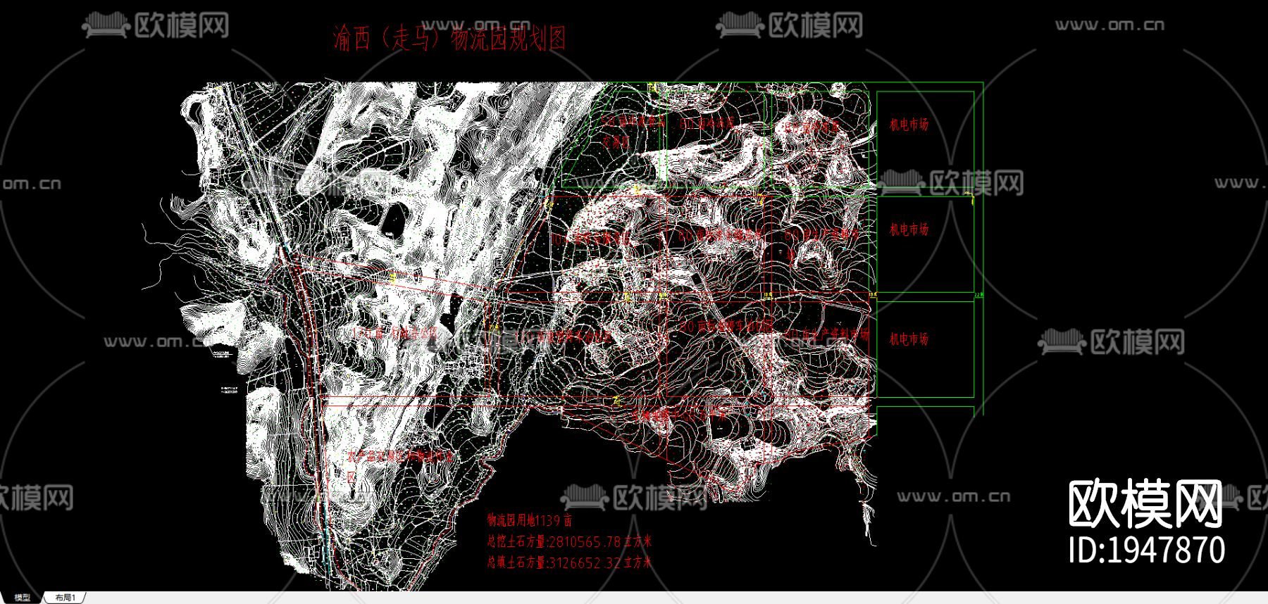 物流市场cad总平面图下载（渲染图1）