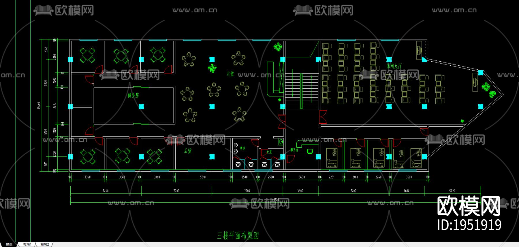 休闲中心平面布置图下载（渲染图1）