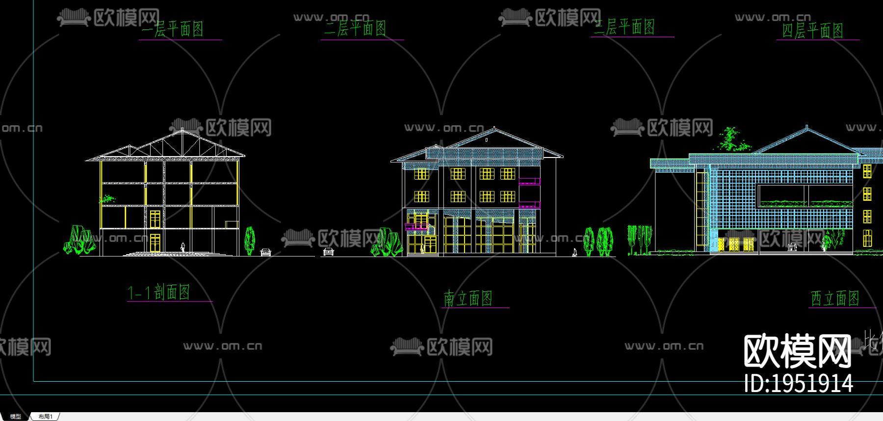 休闲中心建筑施工图下载（渲染图1）