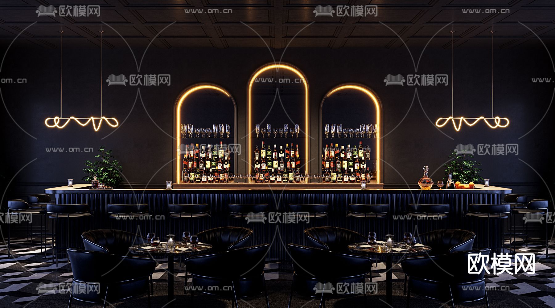 现代酒吧吧台3d模型下载