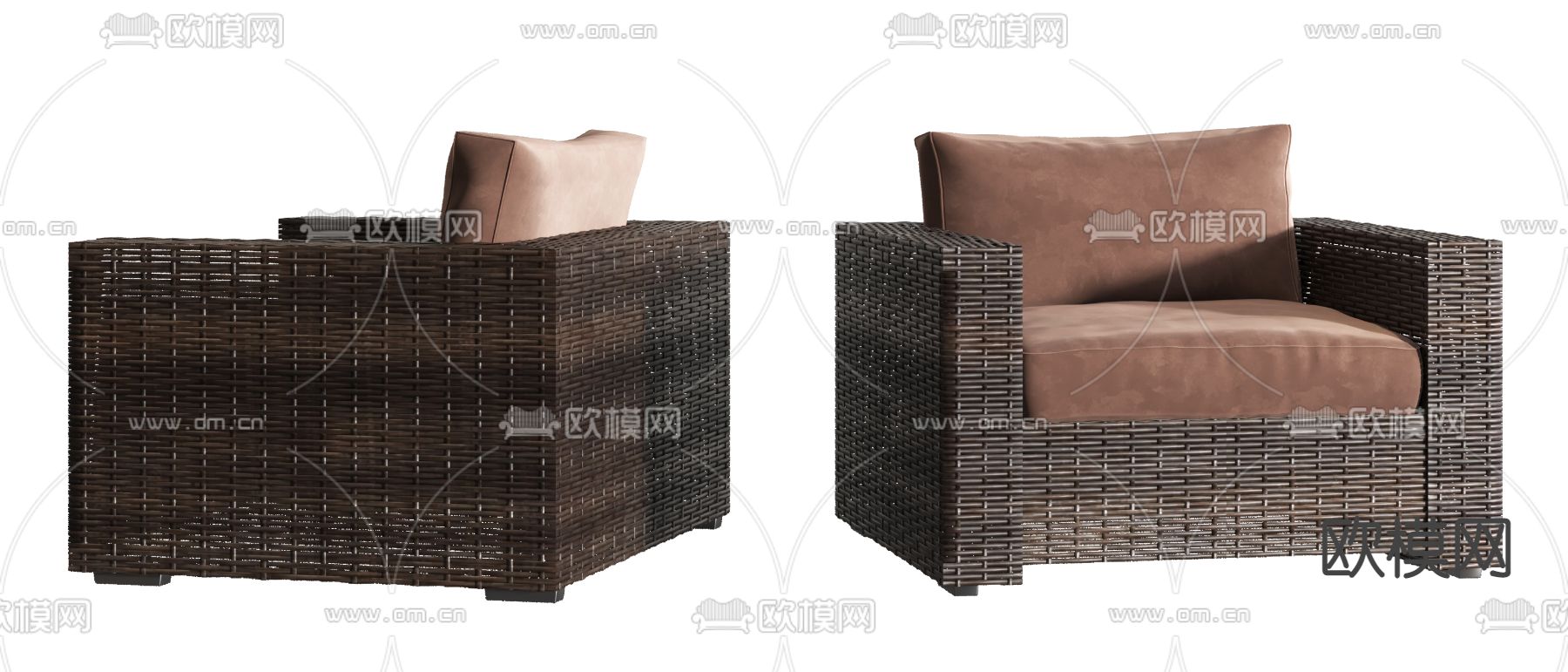 现代藤编单人户外沙发3d模型下载