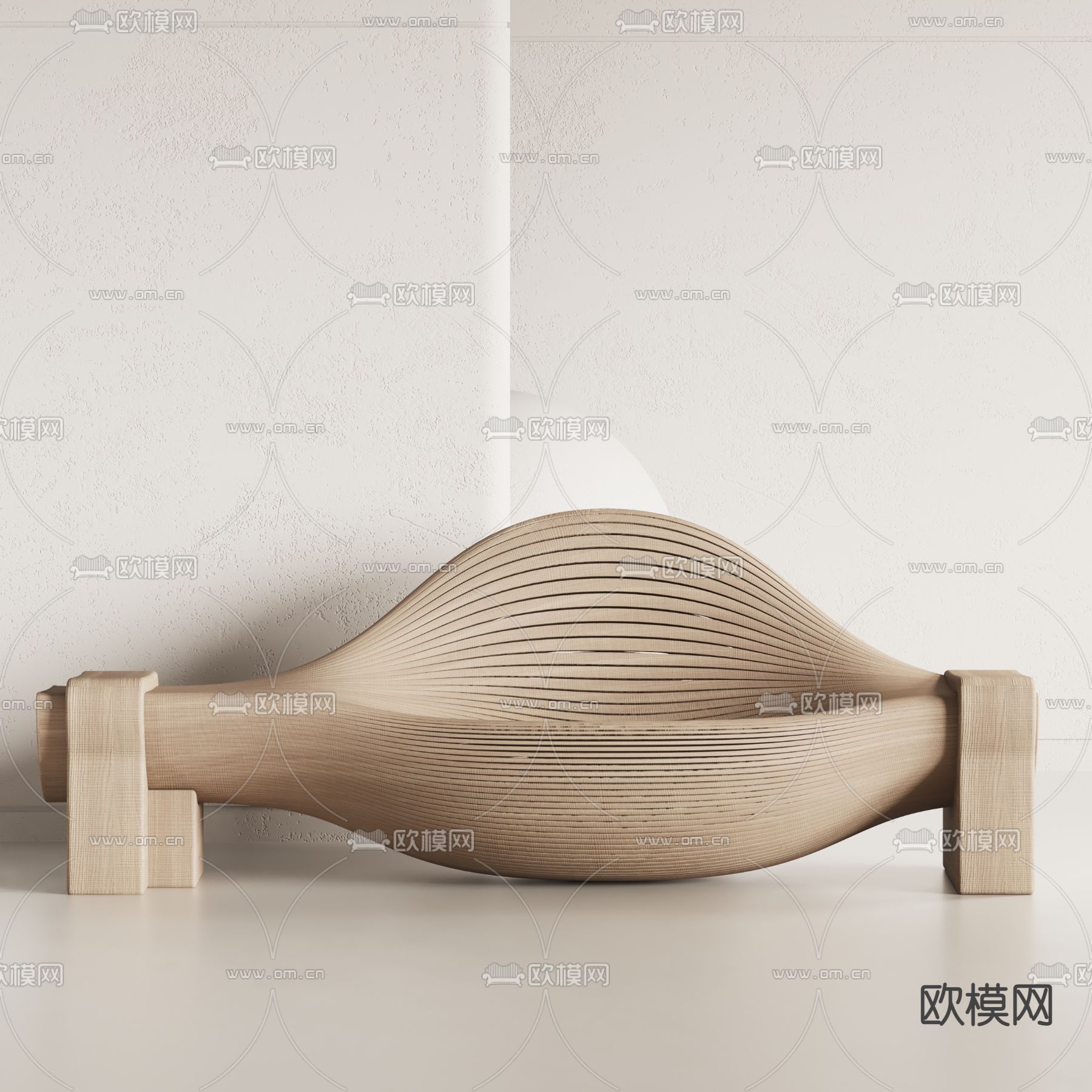 侘寂风实木休闲沙发3d模型下载