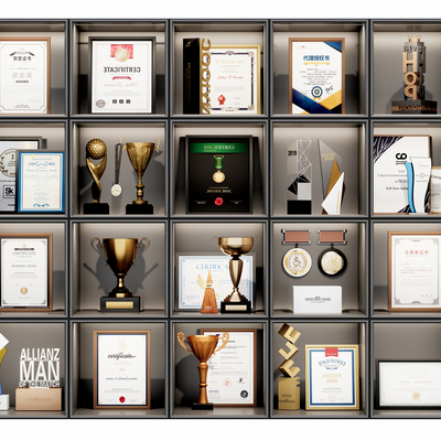  现代奖牌奖杯su模型 