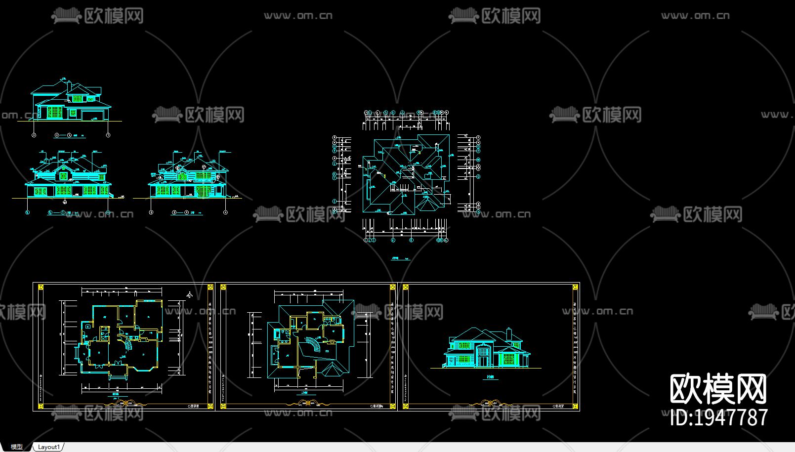 别墅建筑cad图下载（渲染图3）