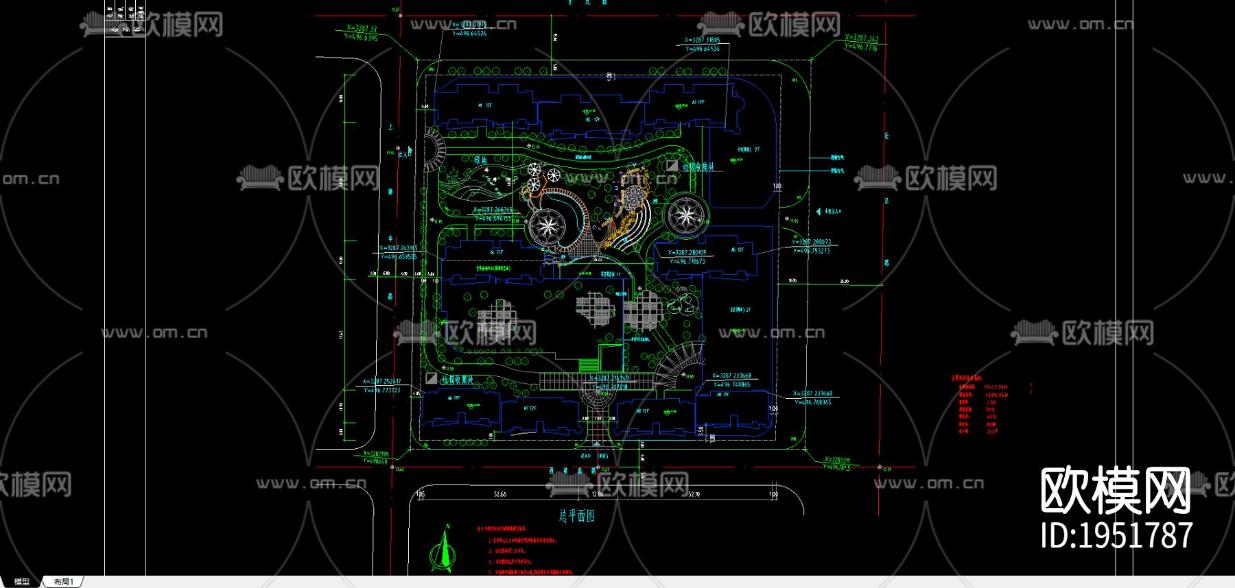 小区规划cad平面图下载（渲染图1）