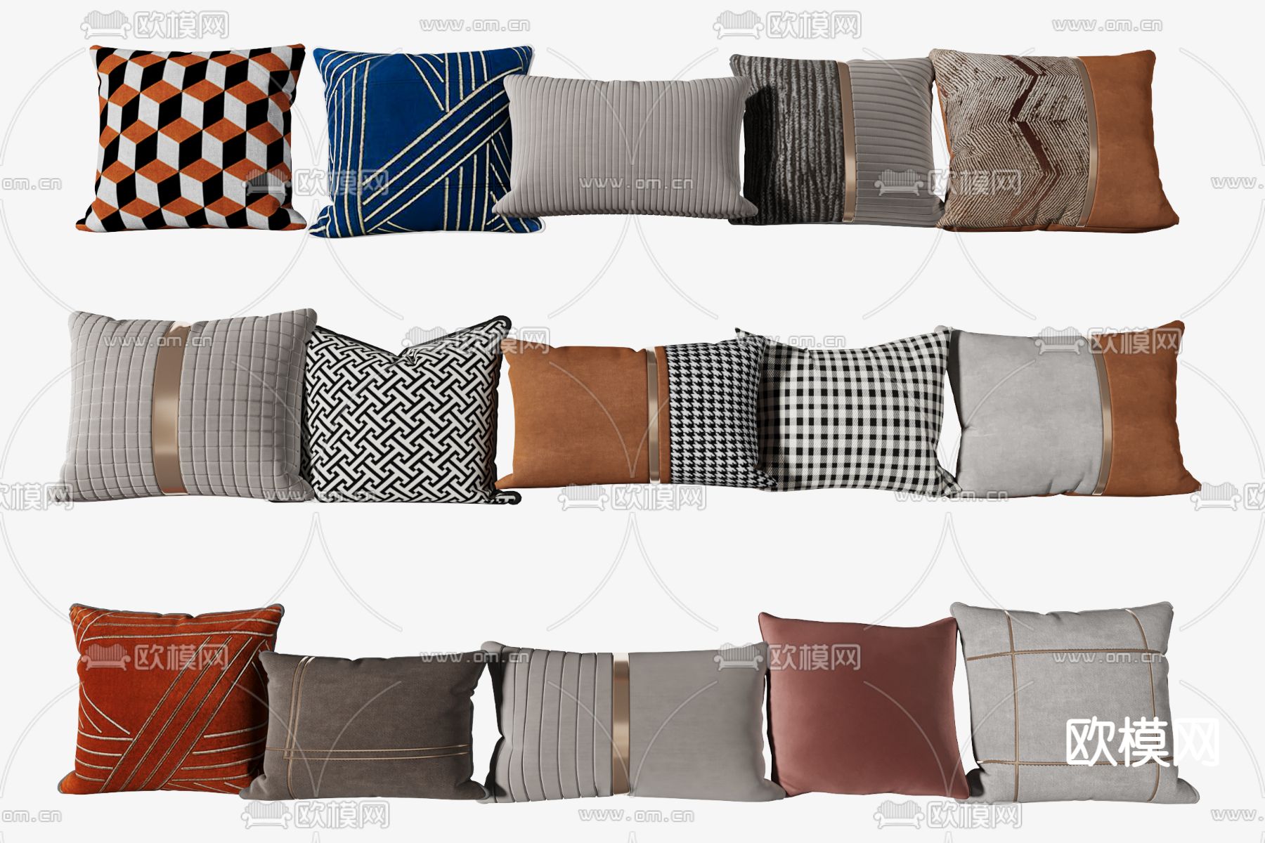 现代布艺抱枕3d模型下载