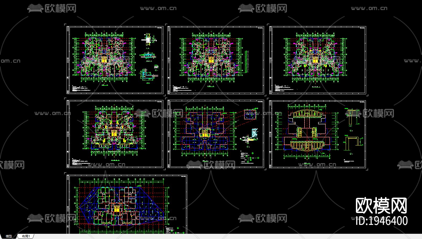 办公楼cad施工图下载（渲染图1）