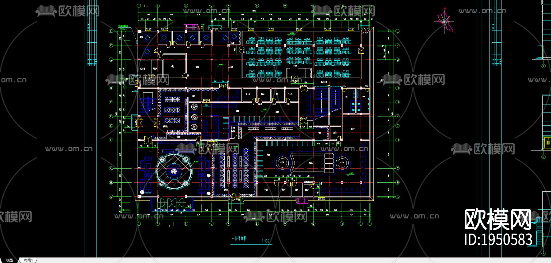 休闲中心浴场建cad施工图下载（渲染图1）