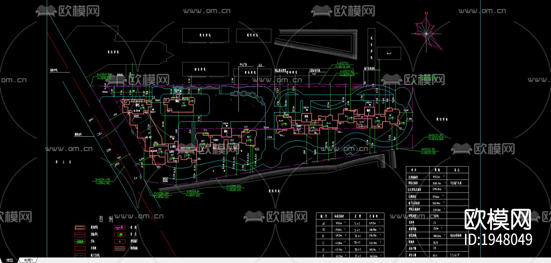 小区规划cad平面图下载（渲染图1）