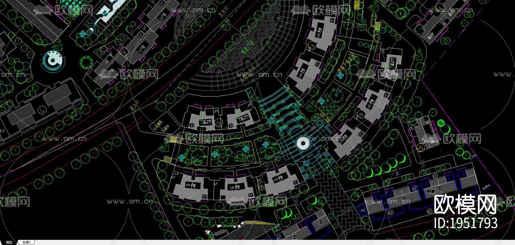 小区规划cad平面图下载（渲染图3）