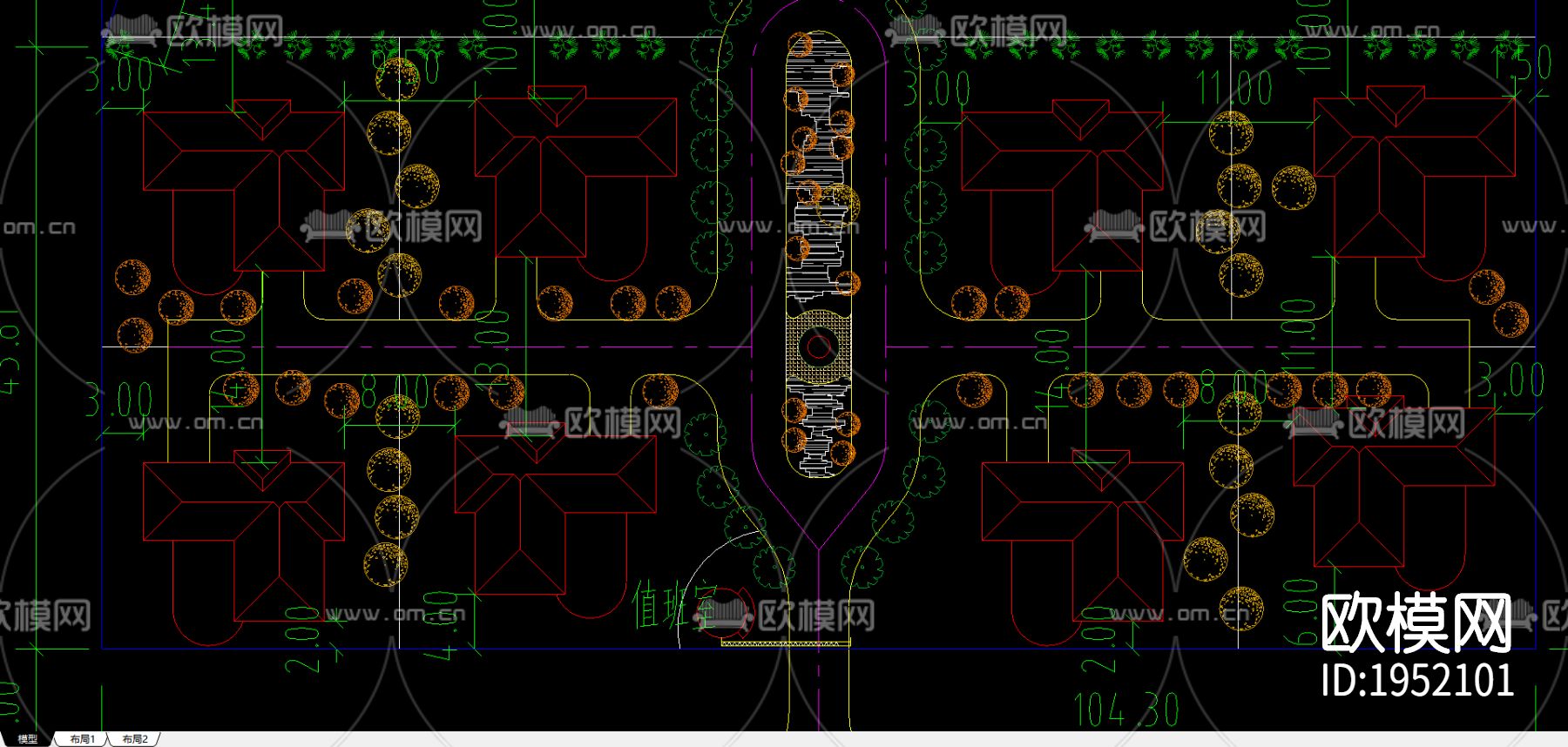 别墅区规划cad平面图下载（渲染图2）