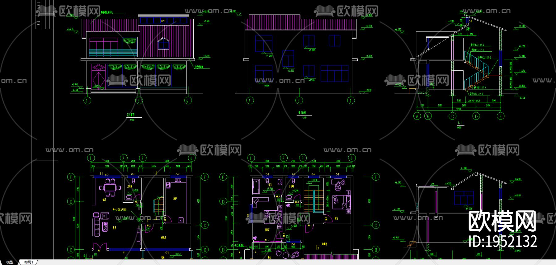 某B型别墅设计方案下载（渲染图2）