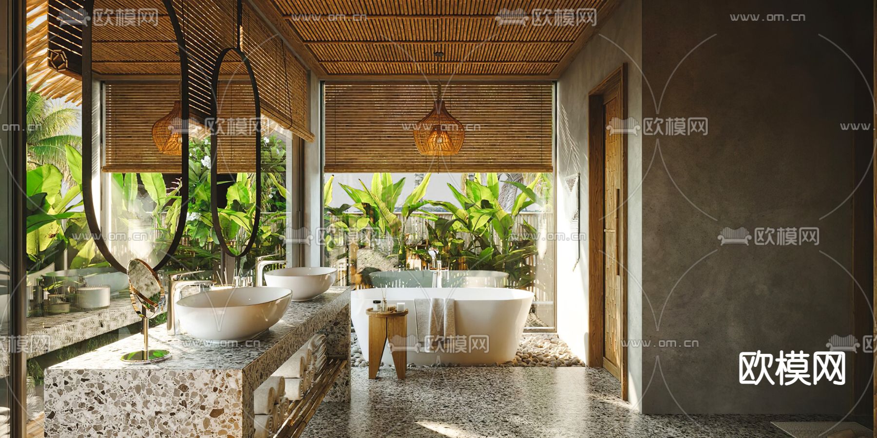 自然风浴室卫生间3d模型下载（渲染图2）