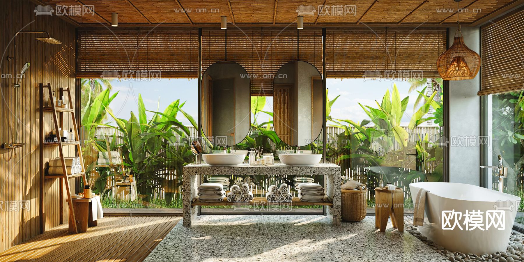 自然风浴室卫生间3d模型下载（渲染图1）