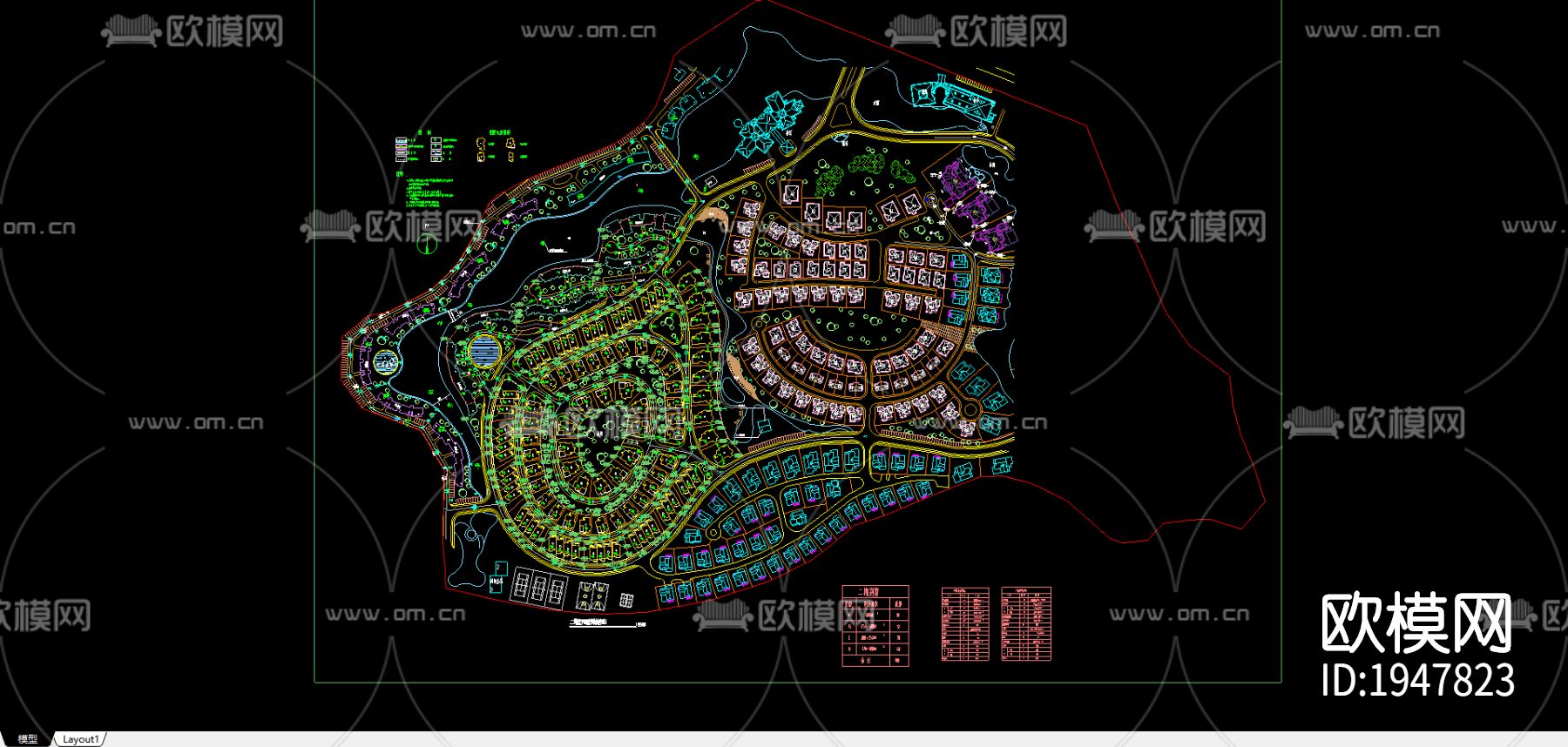 小区规划cad平面图下载（渲染图1）