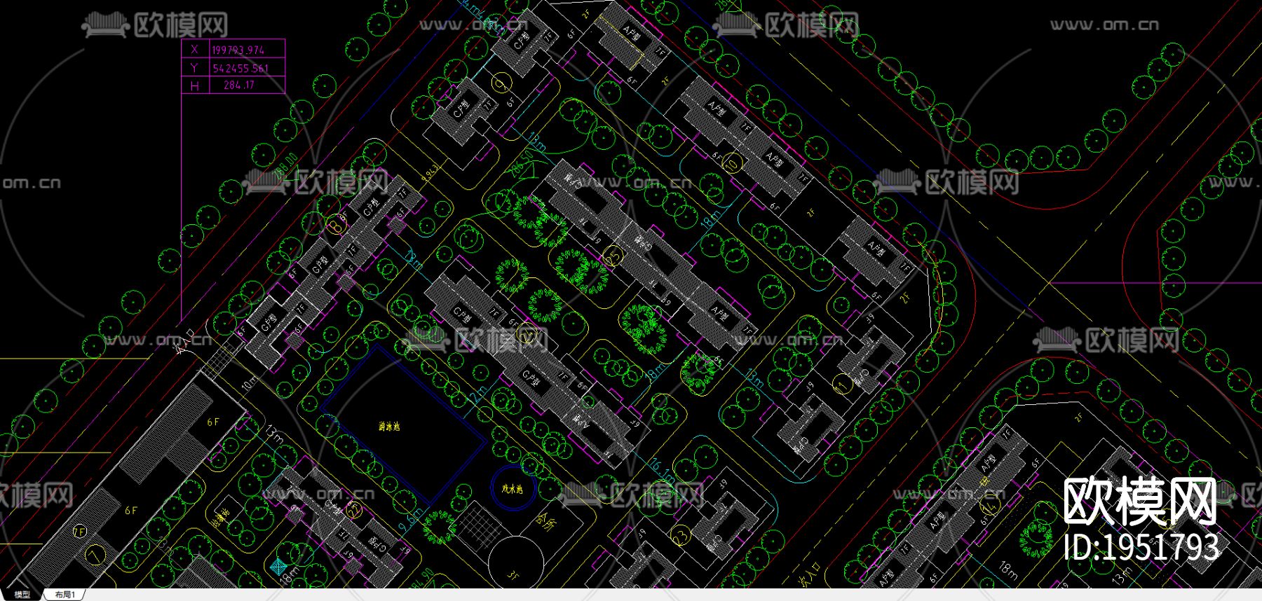 小区规划cad平面图下载（渲染图2）
