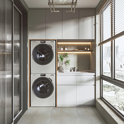  现代阳台洗衣房su模型 