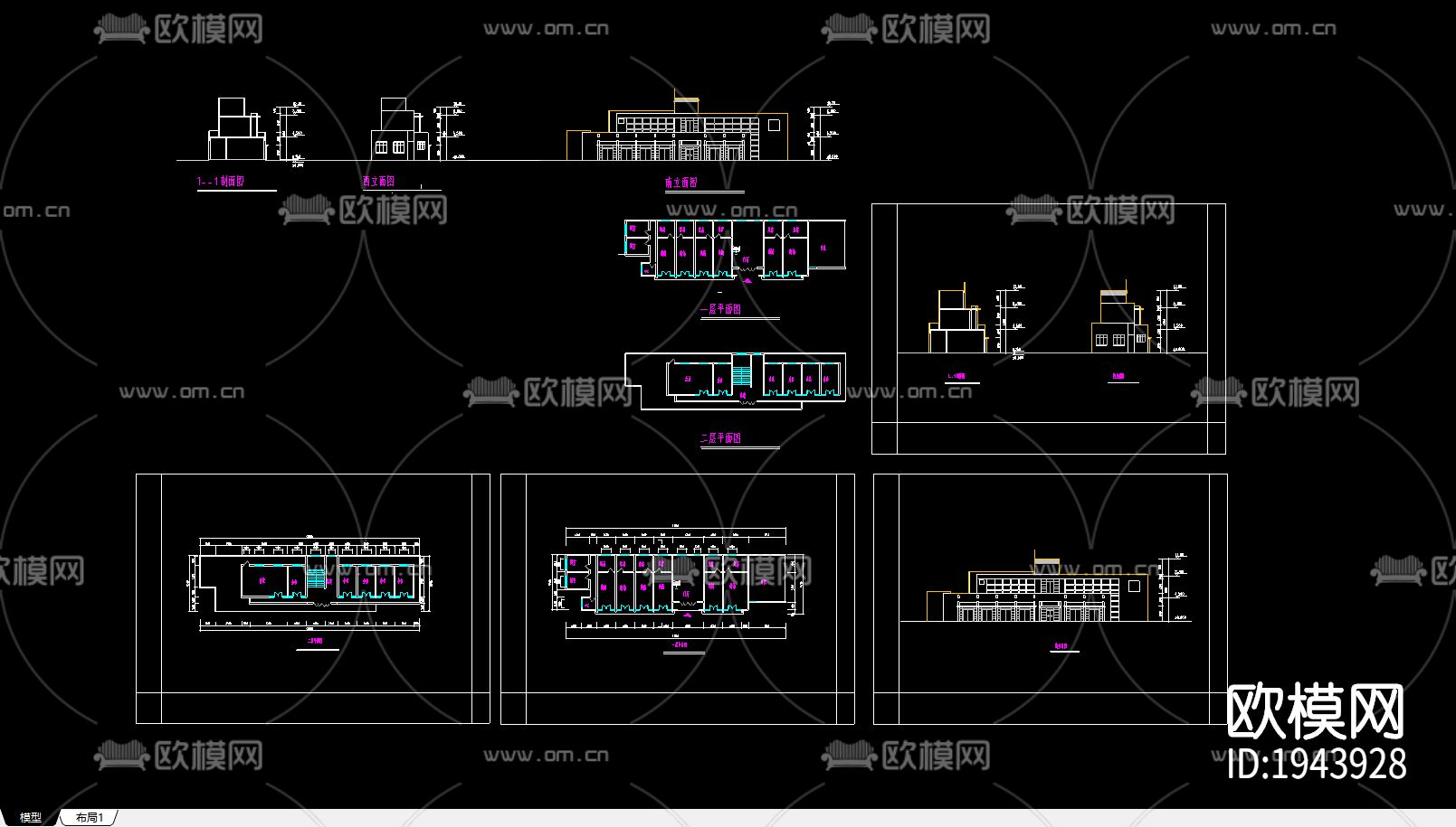 办公楼cad施工图-免费3dmax模型库-欧模网