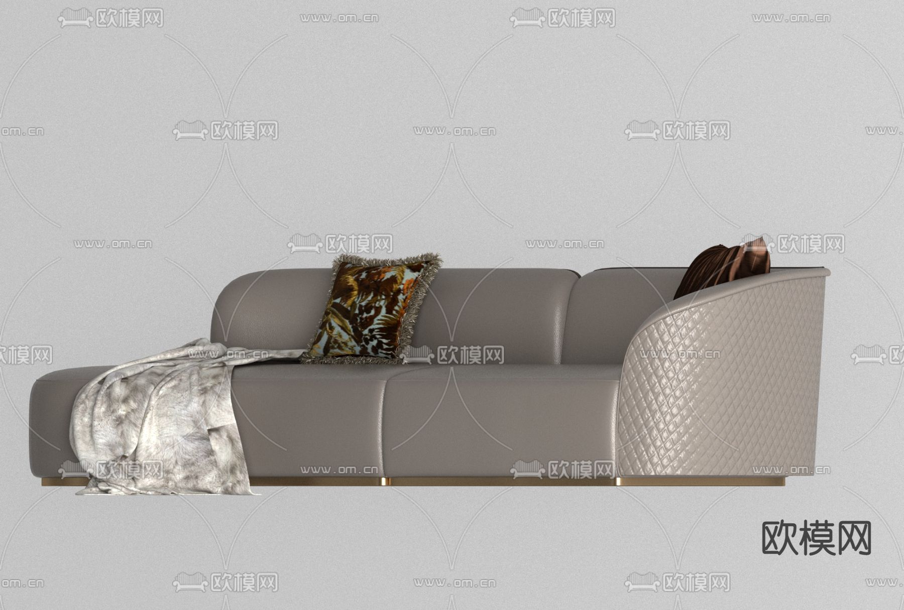 现代皮革多人沙发 三人沙发免费3d模型下载