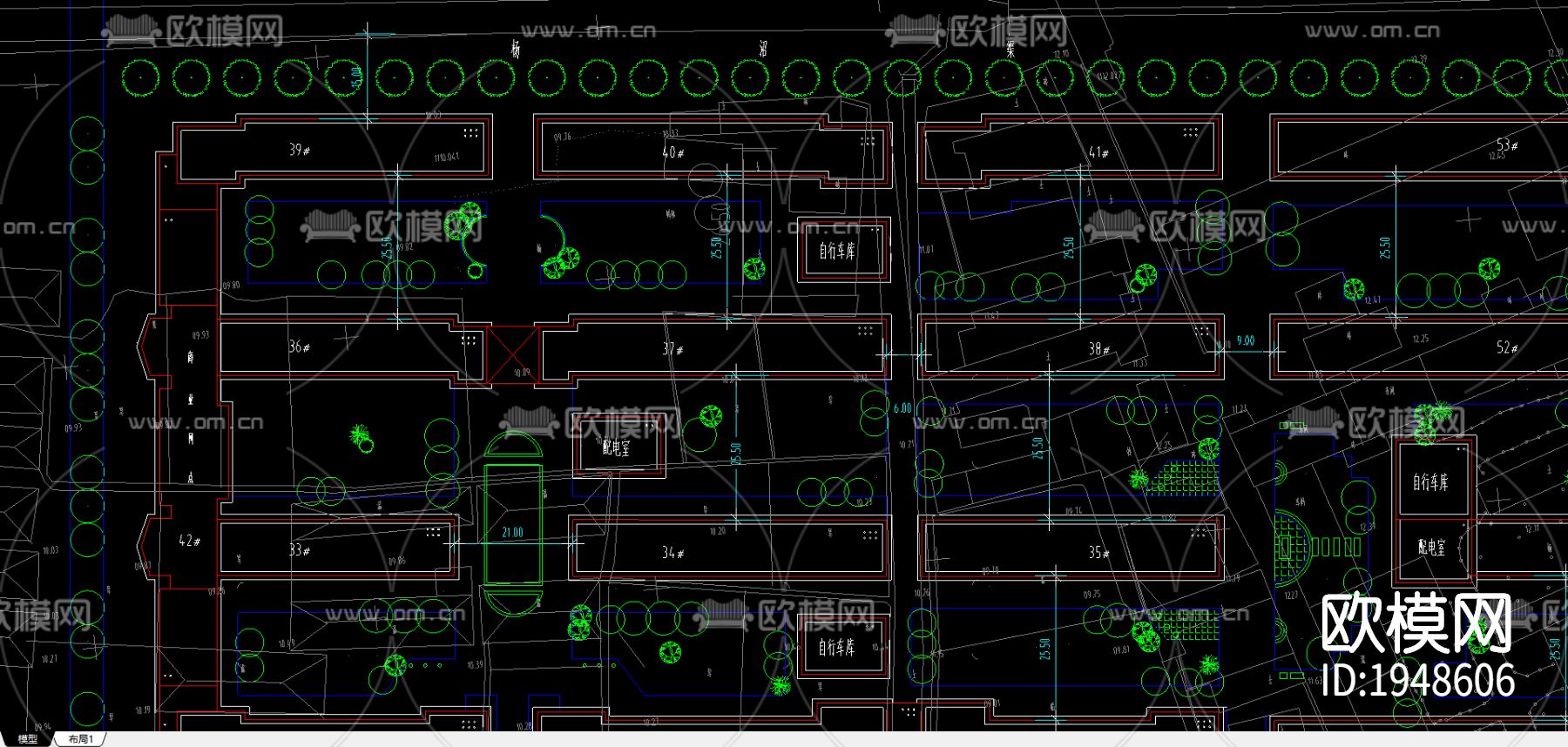 小区规划cad平面图下载（渲染图2）