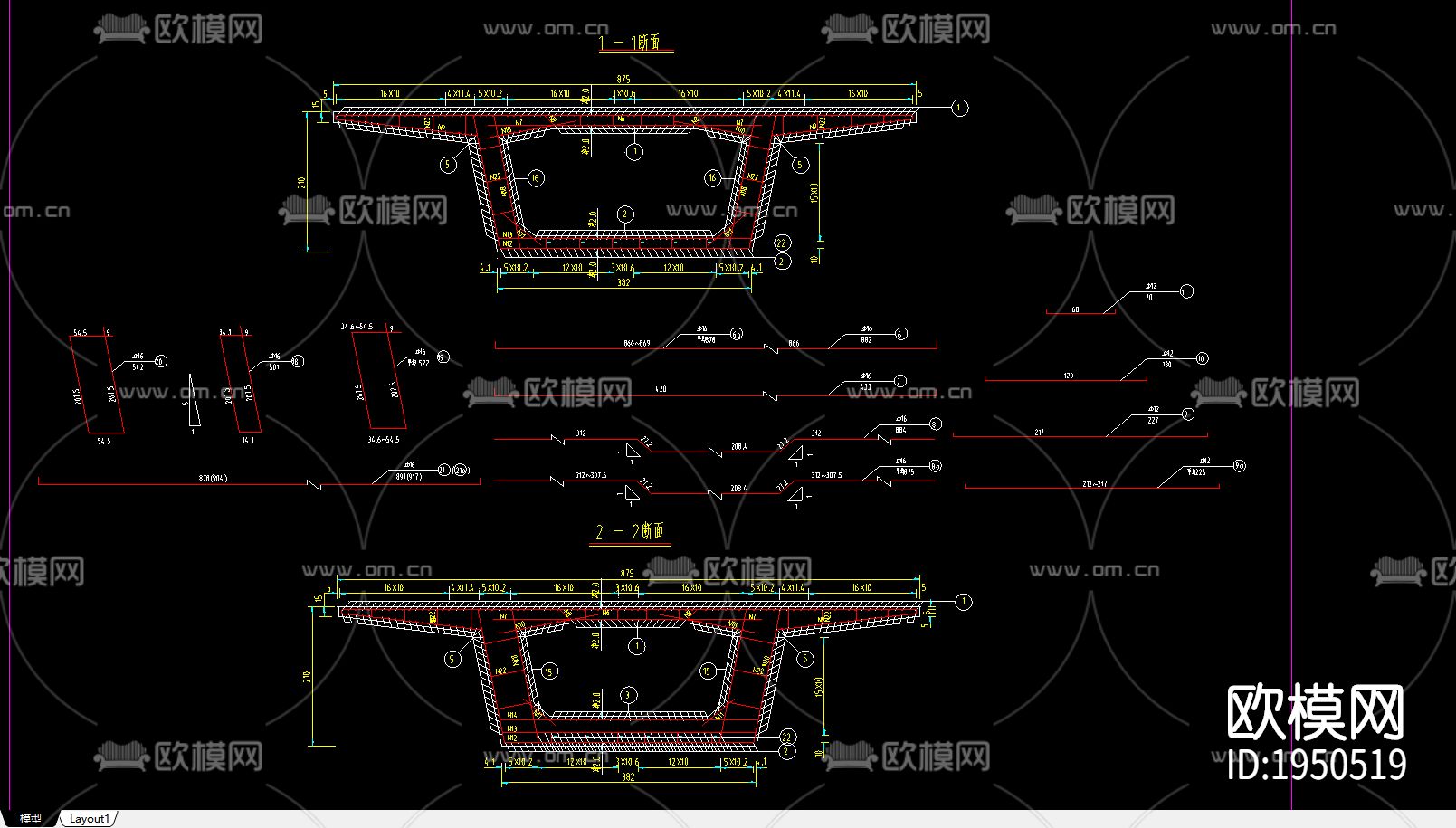 匝道上部普通钢筋节点图下载（渲染图3）