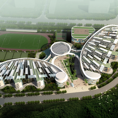  现代校园学校鸟瞰su模型 