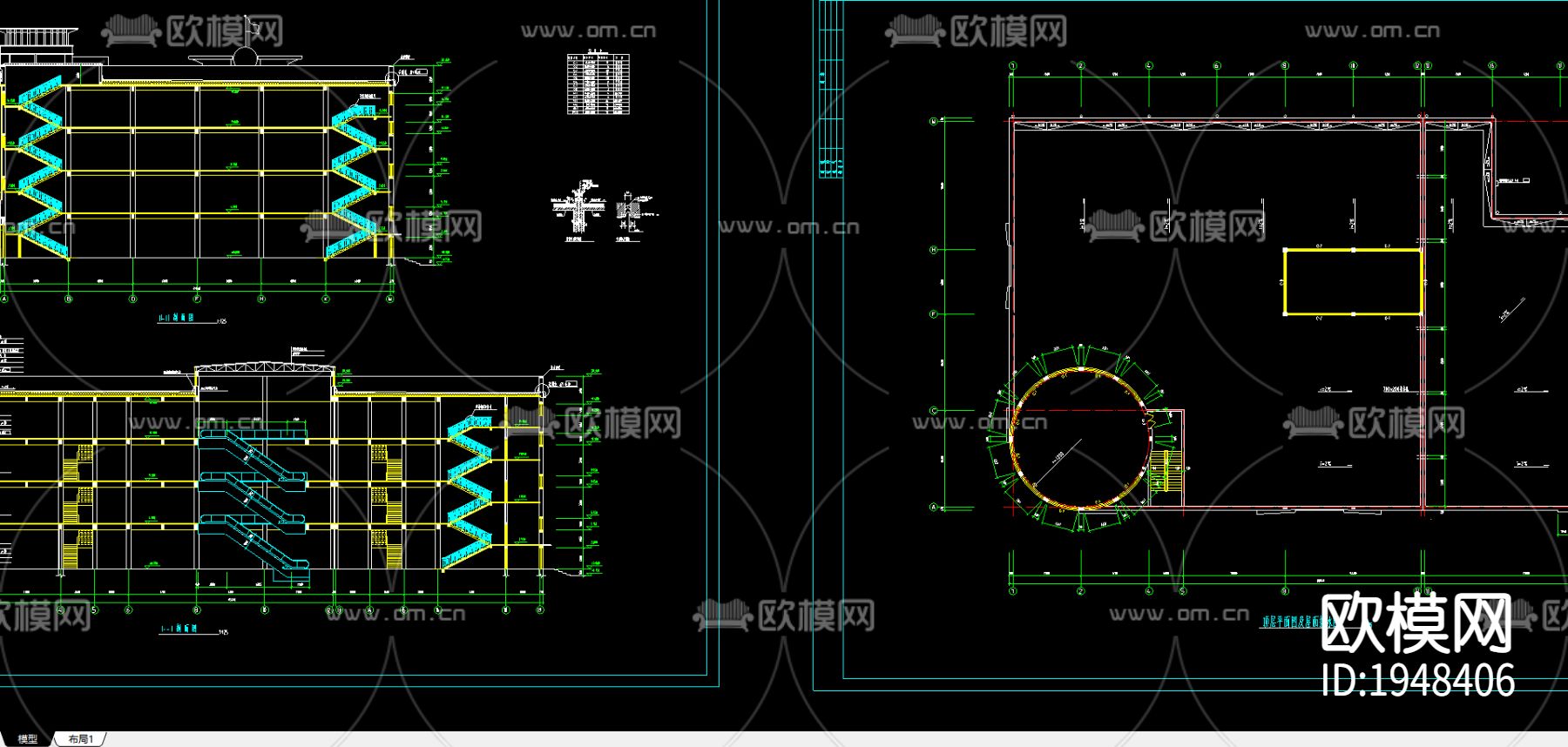 商场全套建筑CAD施工图下载（渲染图1）