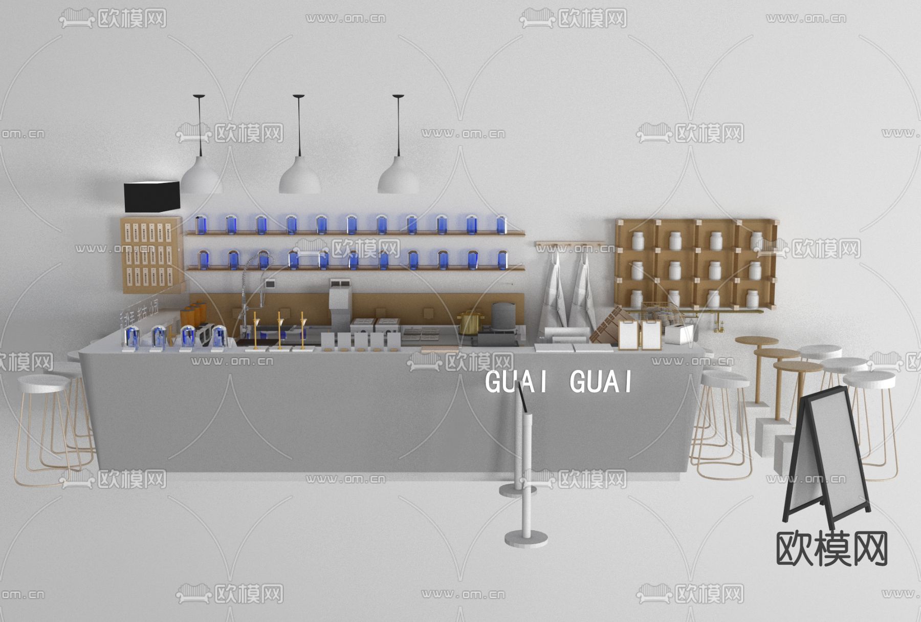现代前台吧台免费3d模型下载