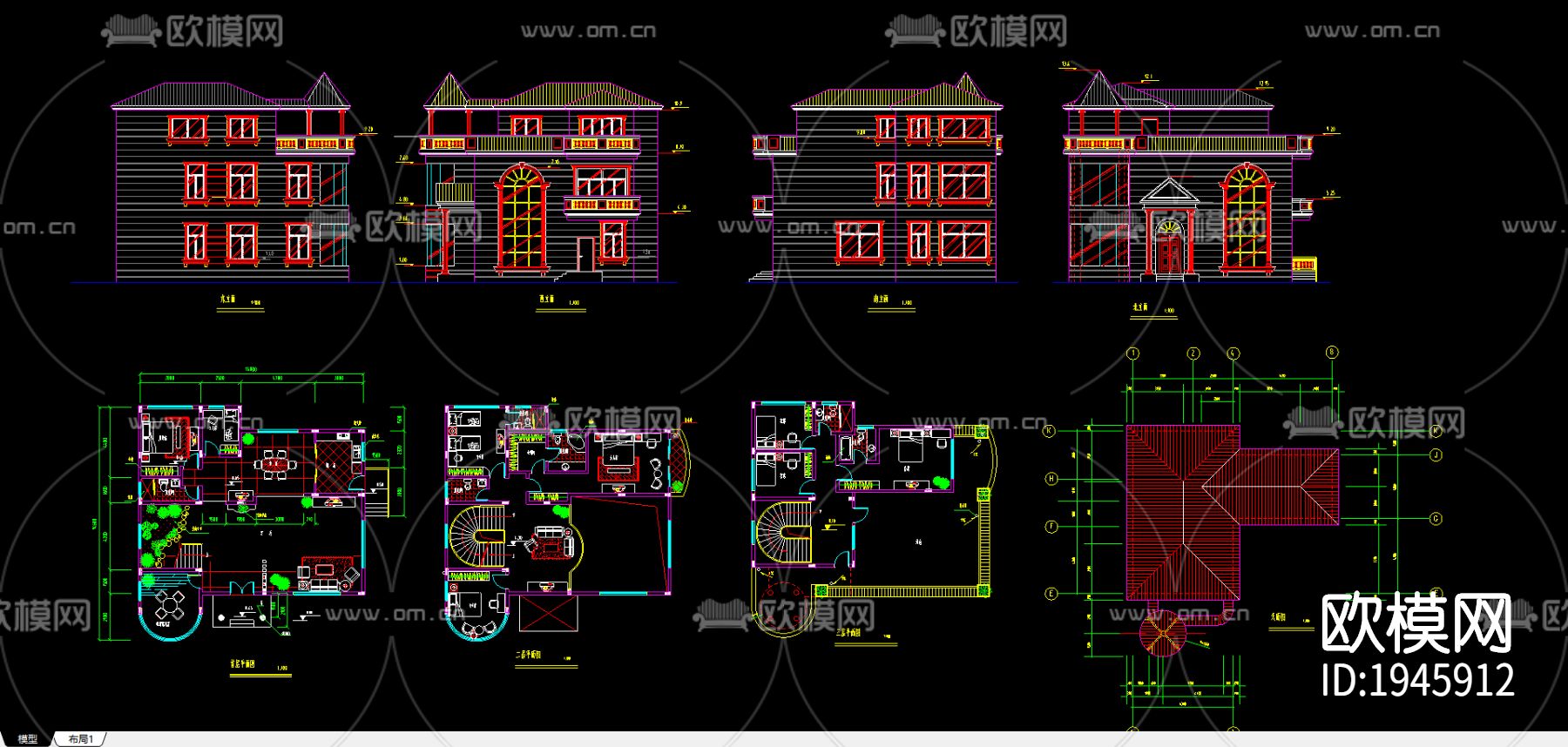 别墅cad施工图下载（渲染图2）