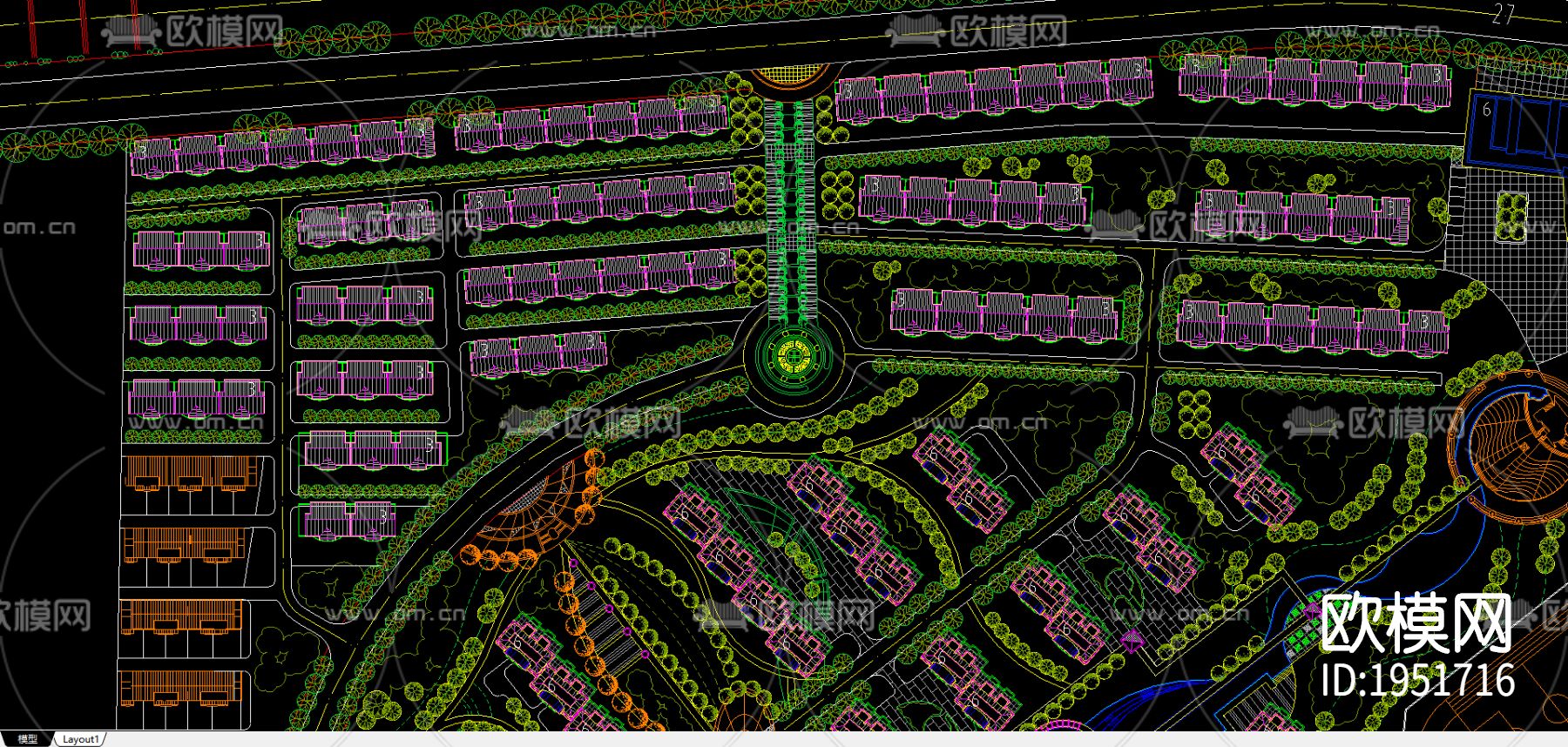 小区规划cad平面图下载（渲染图2）