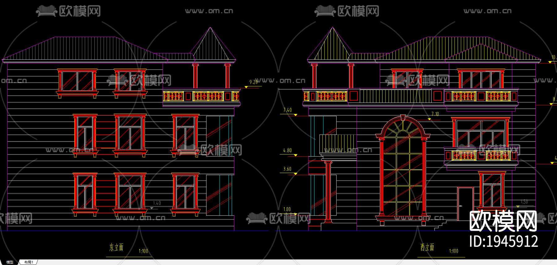 别墅cad施工图下载（渲染图3）