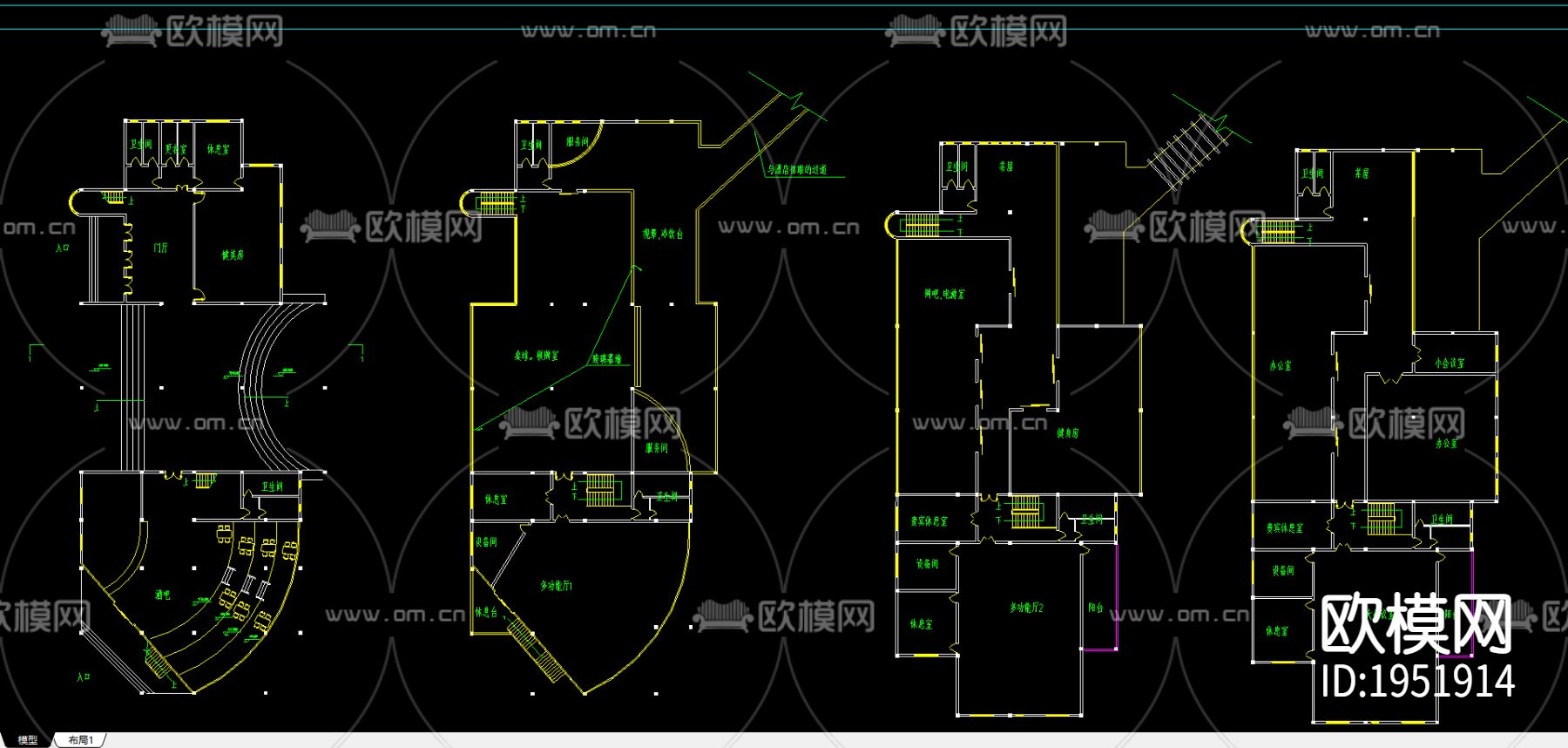 休闲中心建筑施工图下载（渲染图2）