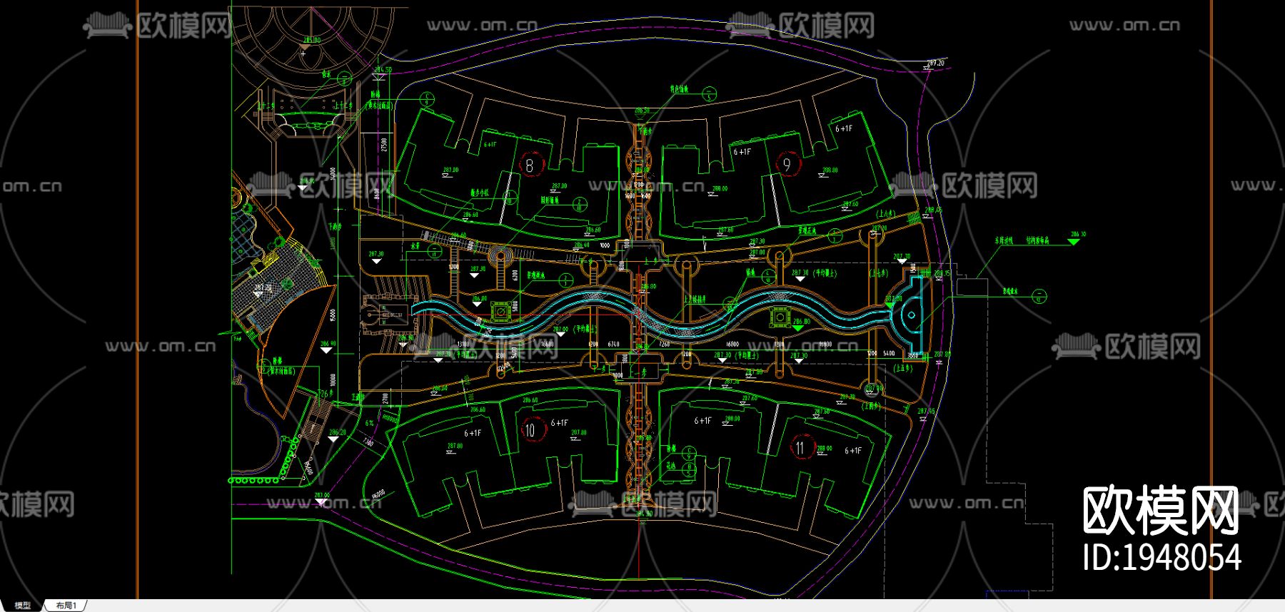 规划小区cad总平面图-免费3dmax模型库-欧模网