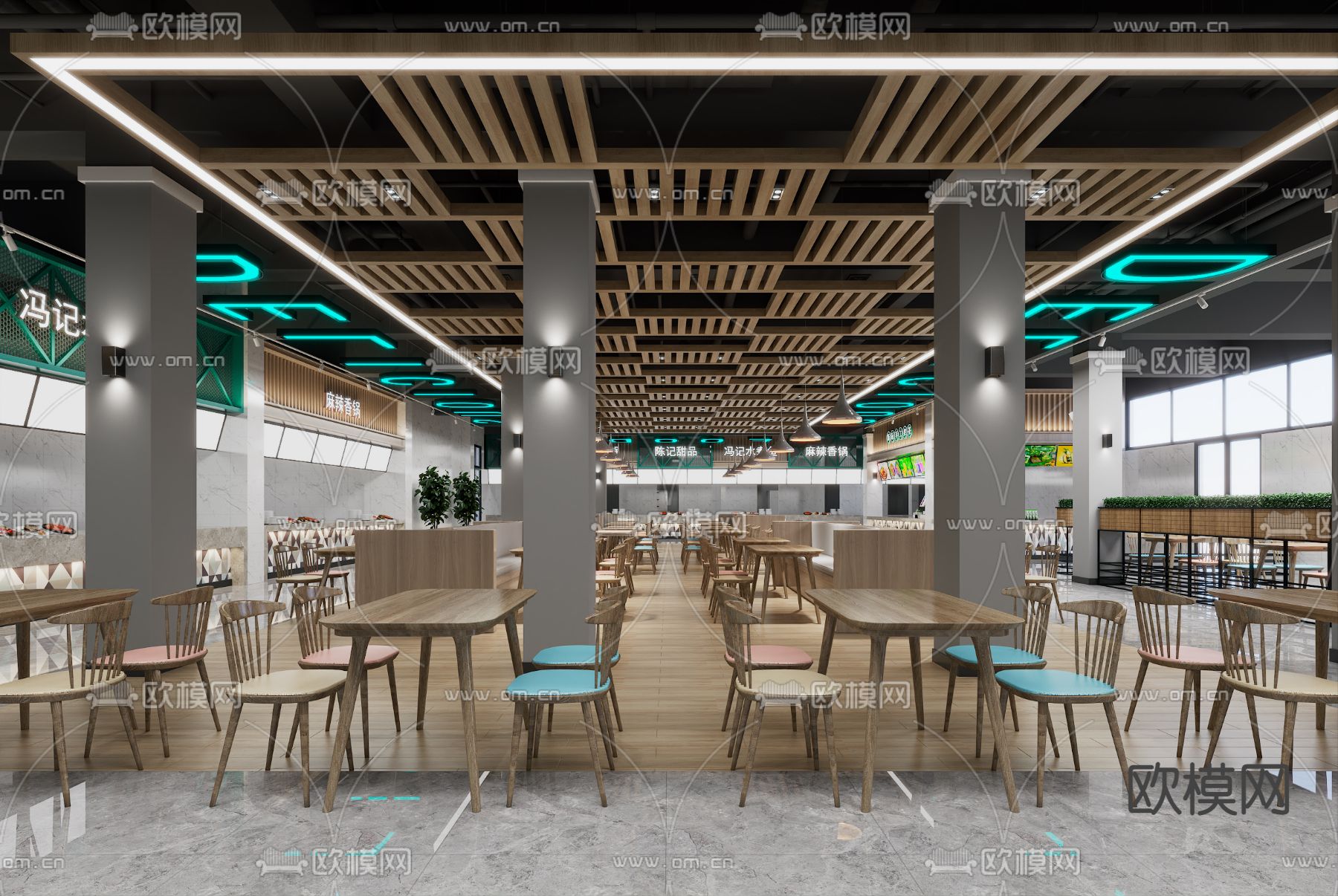 现代餐厅食堂3d模型下载