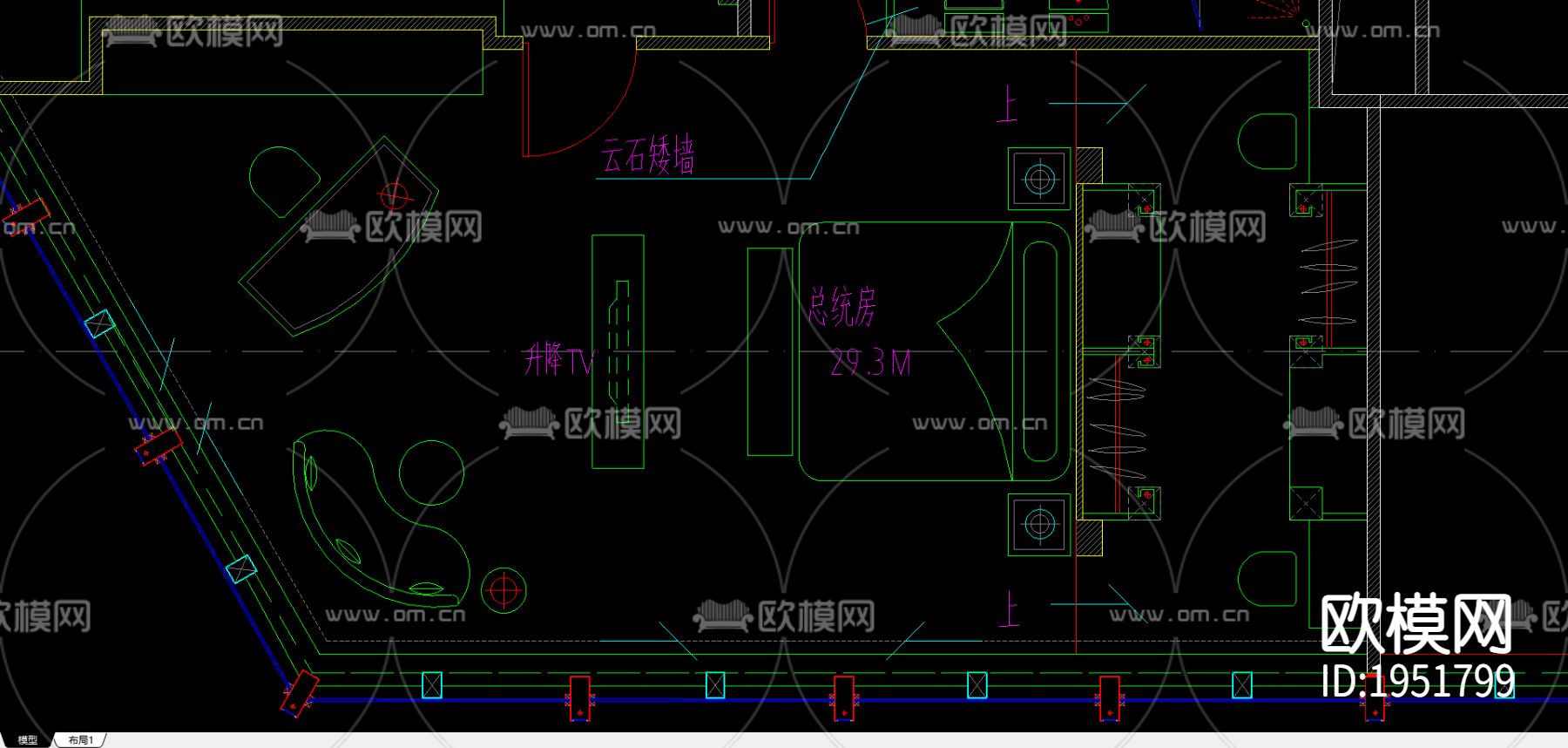 一个总统套房平面下载（渲染图1）