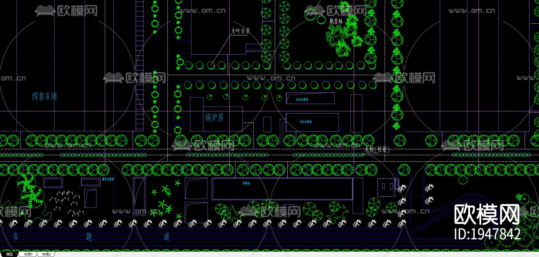 植物配置cad总平面图下载（渲染图1）