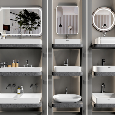  现代洗手台盆su模型 