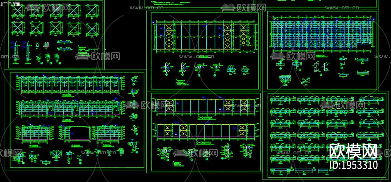 两栋单层轻钢结构库房cad施工图下载（渲染图5）