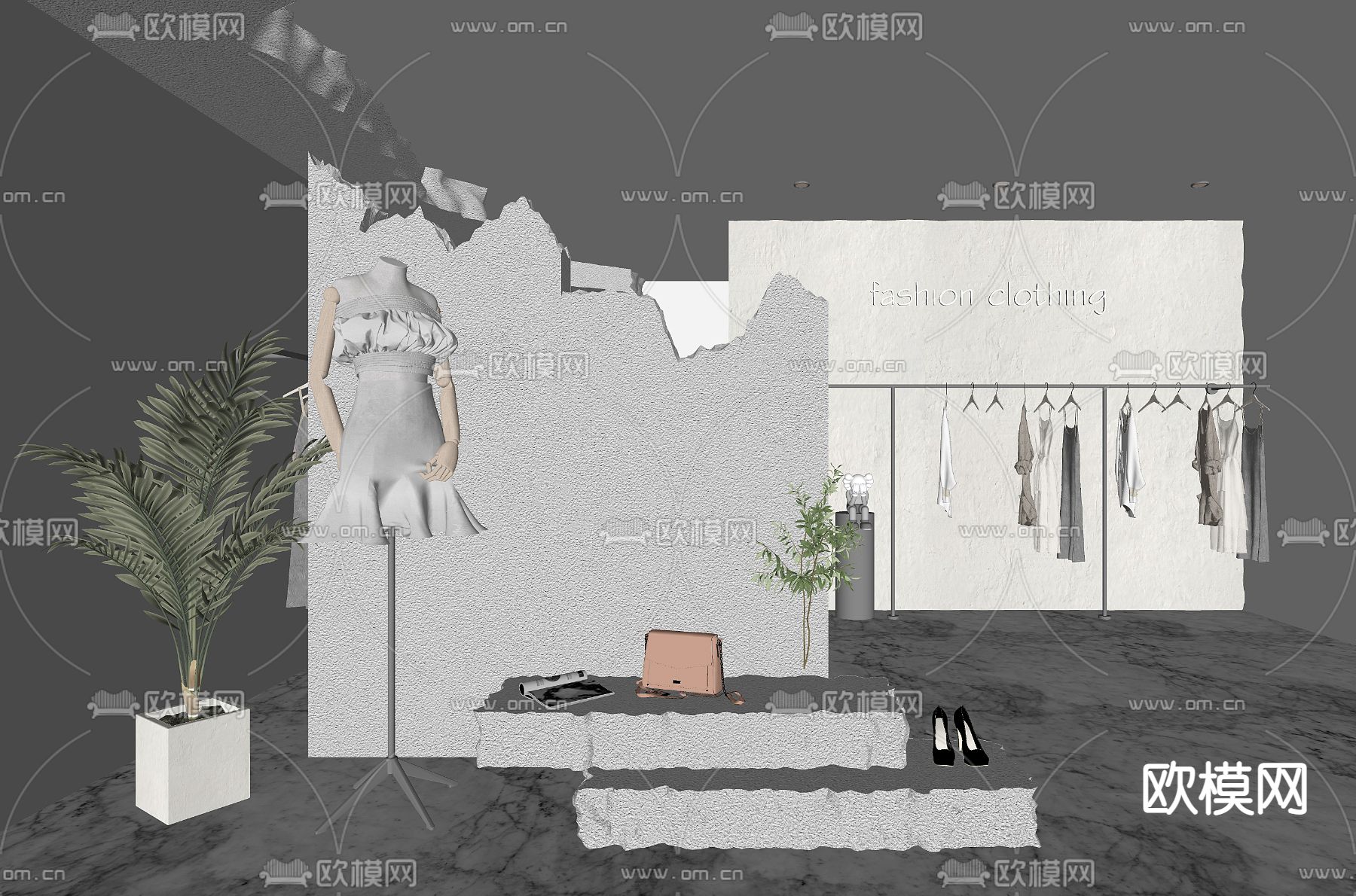 现代女装店橱窗su模型下载（渲染图2）