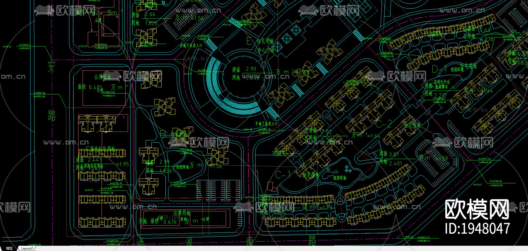 小区规划cad平面图下载（渲染图3）