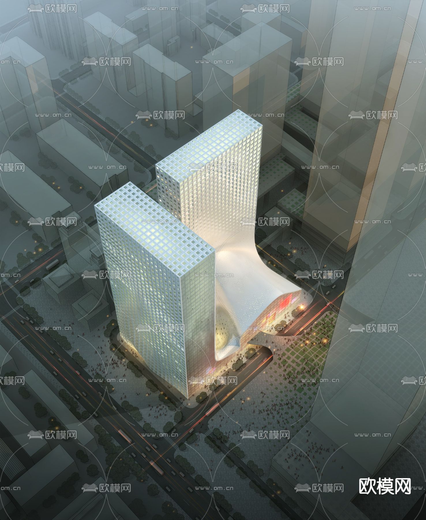 现代办公楼鸟瞰su模型下载（渲染图2）