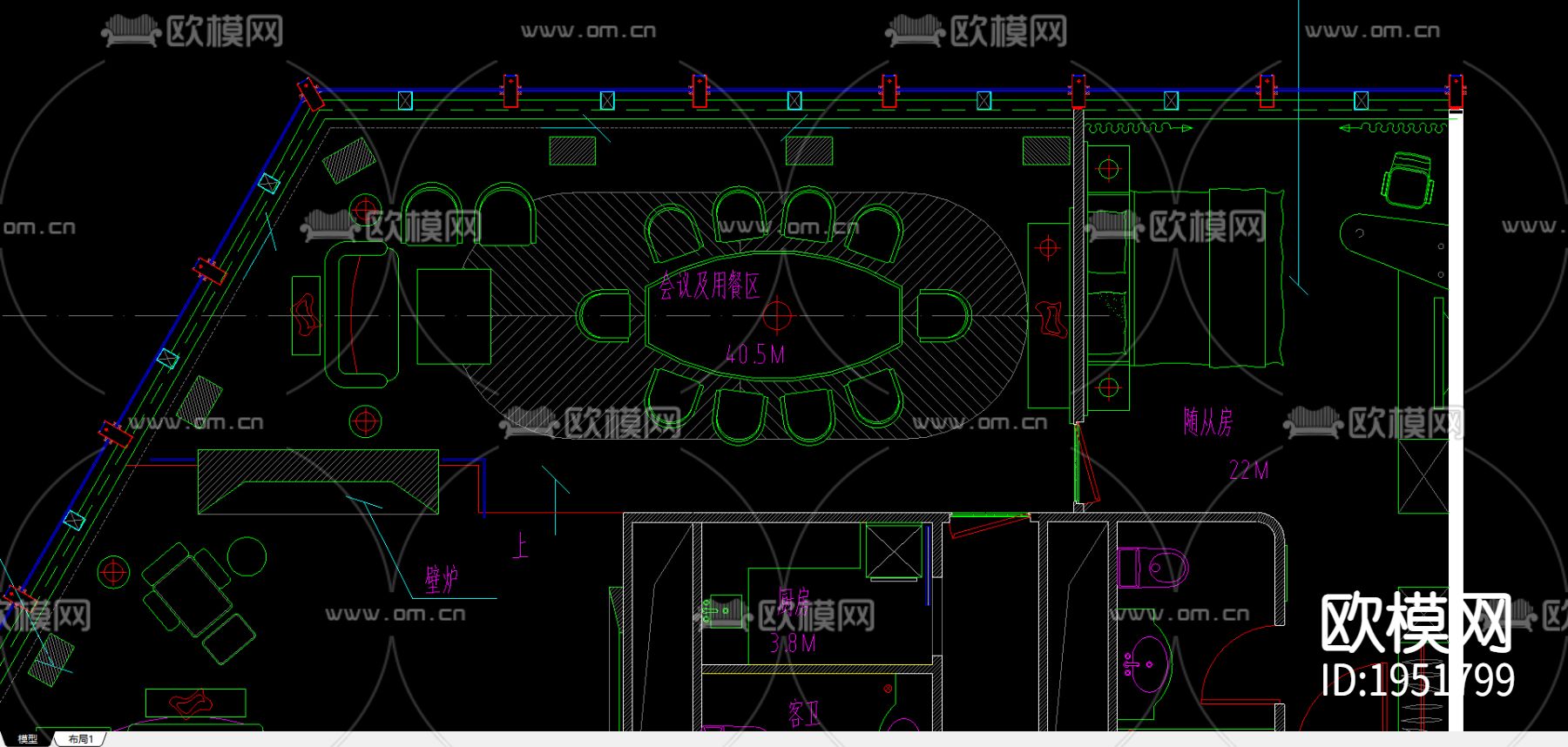 一个总统套房平面下载（渲染图4）