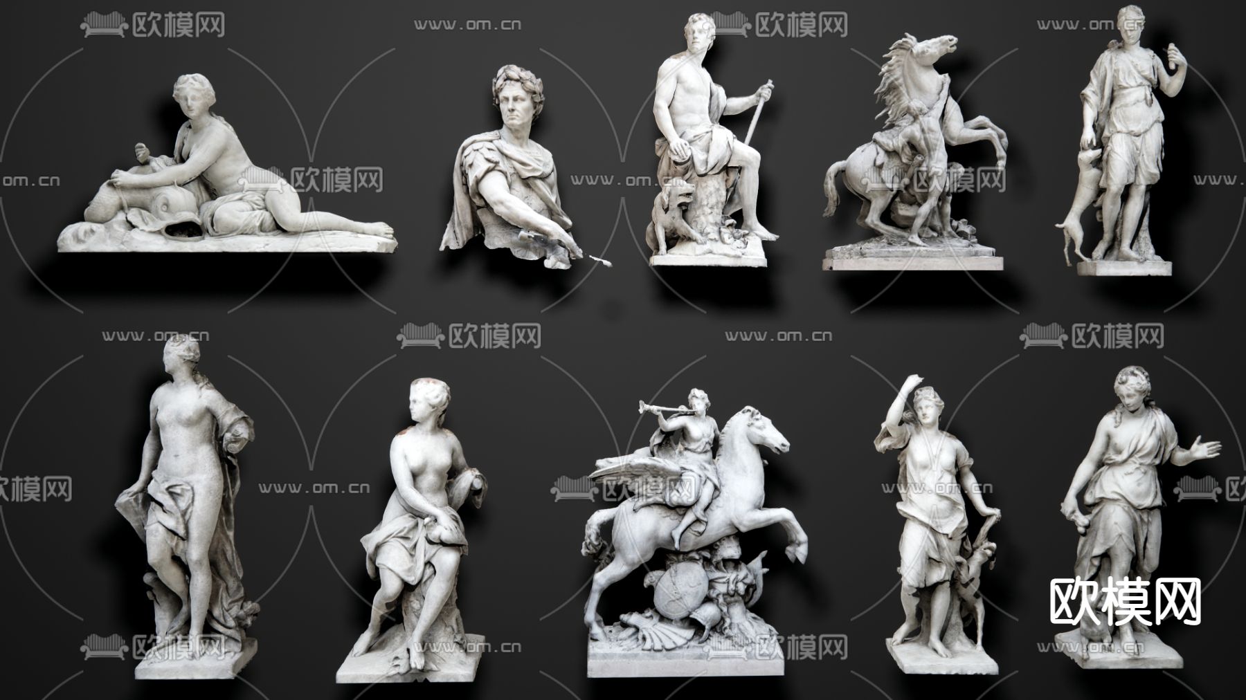 欧式艺术人物雕塑su模型下载（渲染图1）