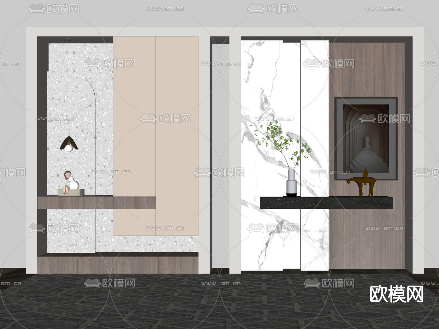 现代玄关鞋柜su模型下载（渲染图2）