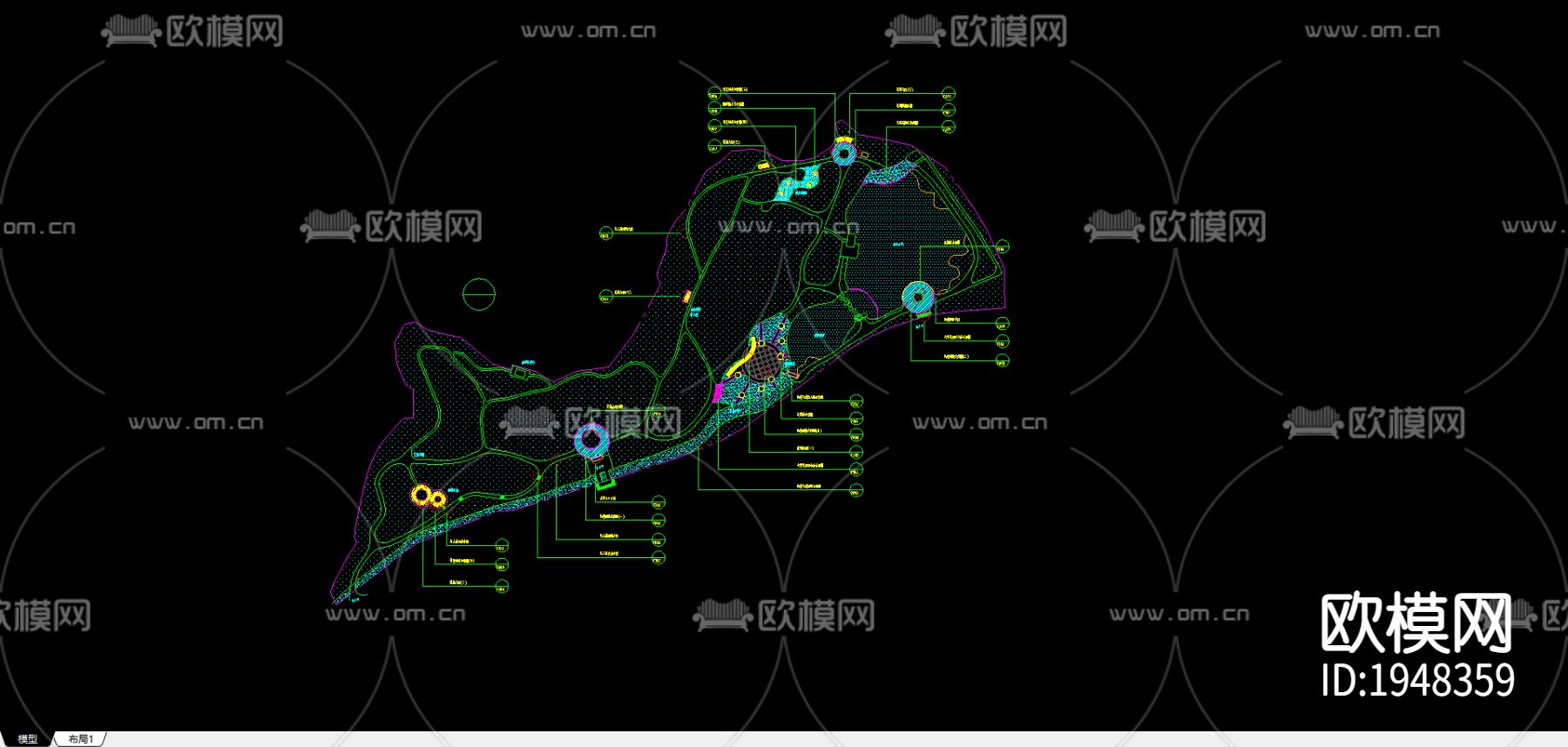山林公园CAD施工图下载（渲染图1）
