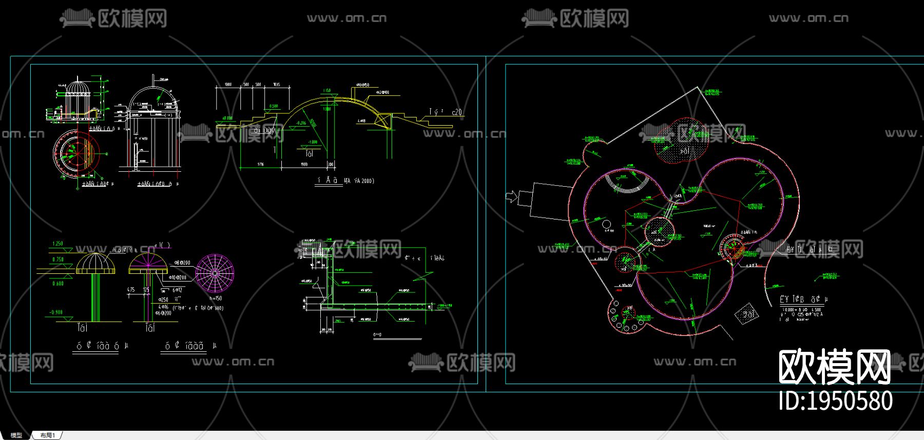 休闲泳池cad施工图下载（渲染图1）
