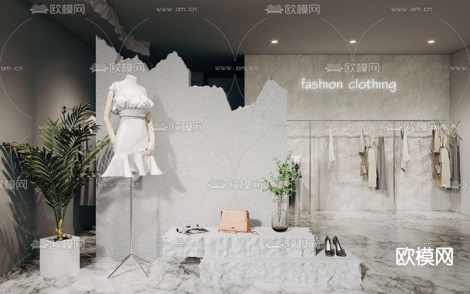 现代女装店橱窗su模型下载（渲染图1）