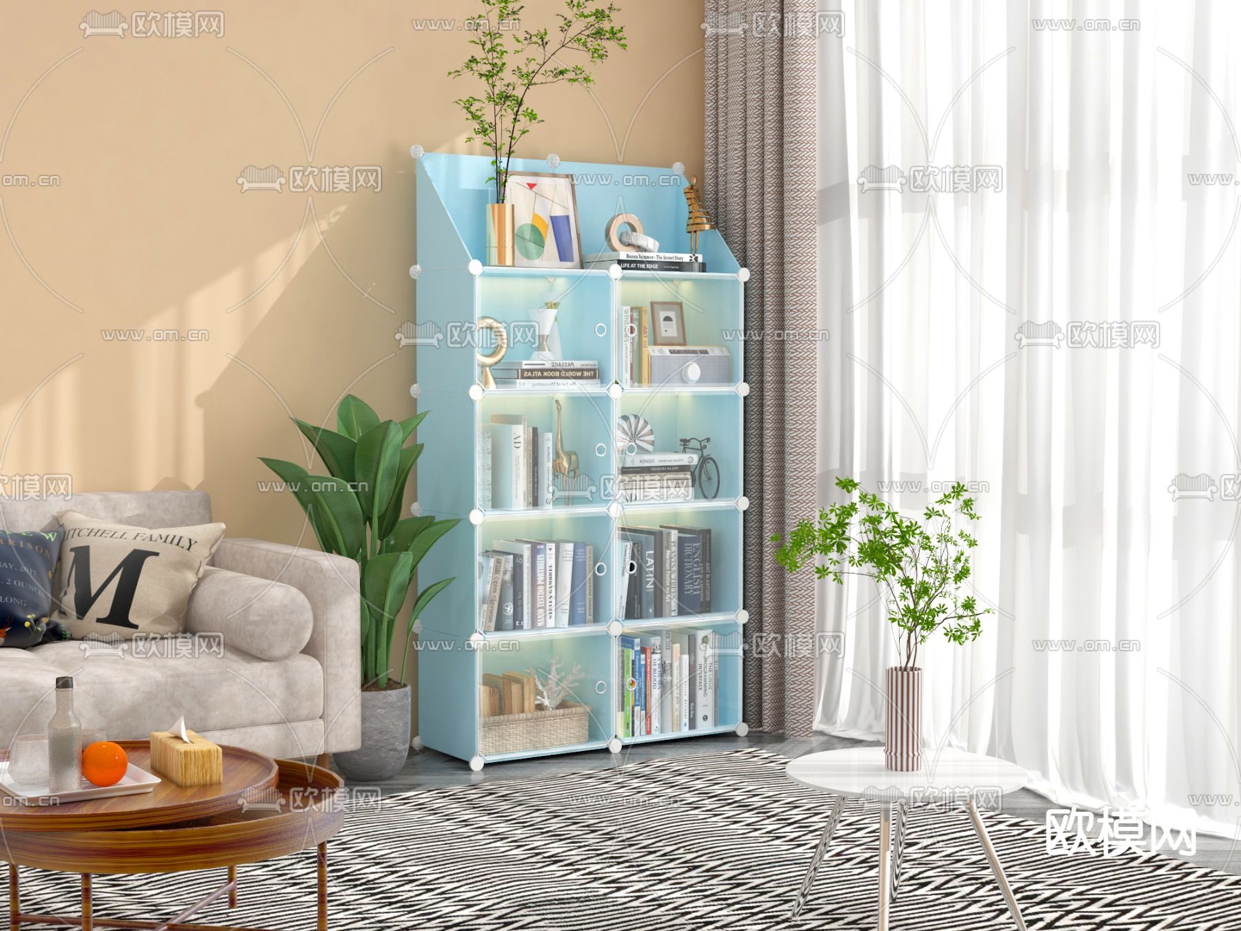 现代书柜免费3d模型下载