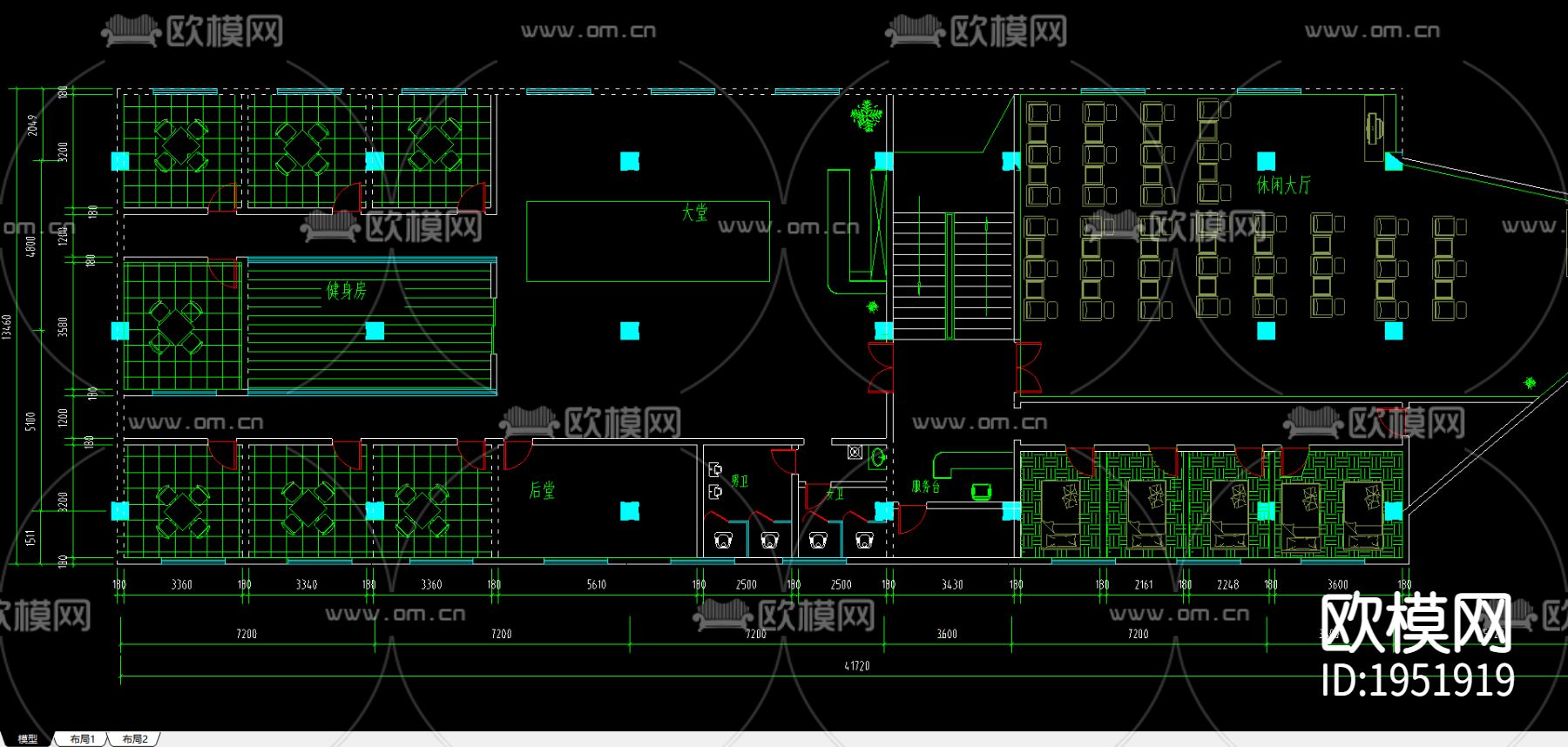 休闲中心平面布置图下载（渲染图2）