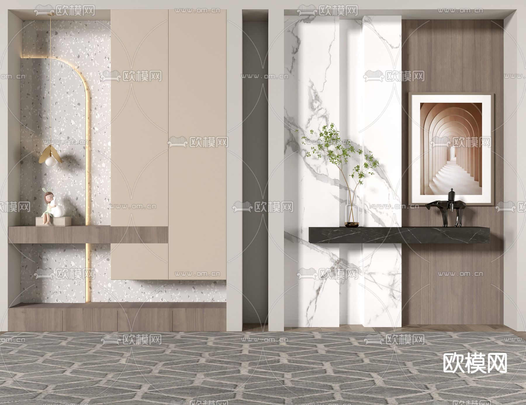 现代玄关鞋柜su模型下载（渲染图1）